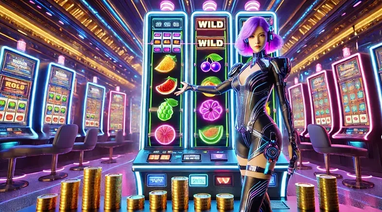 Tampilan permainan slot dengan reel dan simbol warna-warni